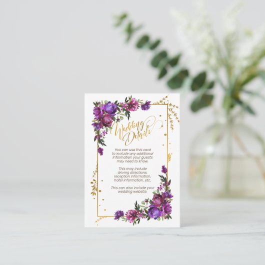 紫ホットピンク金ゴールド水カラーフローラ詳細 エンクロージャーカード (スタンド正面)