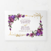 紫ホットピンク金ゴールド水色フローラスクリプト 三つ折り招待状 (カバー)
