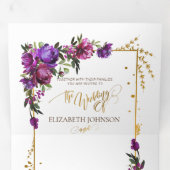 紫ホットピンク金ゴールド水色フローラスクリプト 三つ折り招待状 (内部最初)