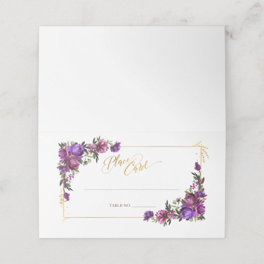 紫ホットピンク金ゴールド水色フローラ結婚ズプラ プレイスカード (外部開封)