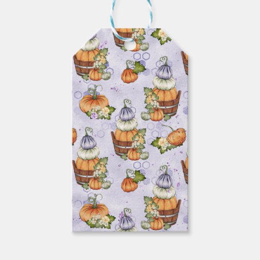 紫ホワイトオレンジ秋秋カボチャ ギフトタグ (正面)