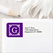 紫ホワイトギリシャ鍵フレーム#2イニシャルモノグラム ラベル (インサイチュ)