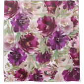 紫ホワイトグリーン植物性フローラシャワーカーテン シャワーカーテン (正面)