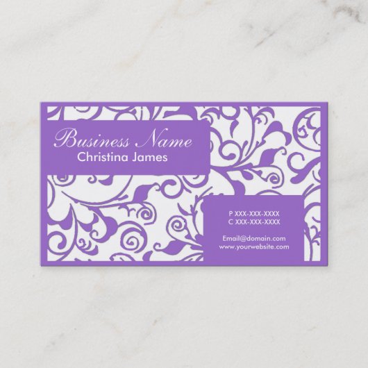 紫ホワイトダマスクプロフェッショナル名刺 名刺 (正面)