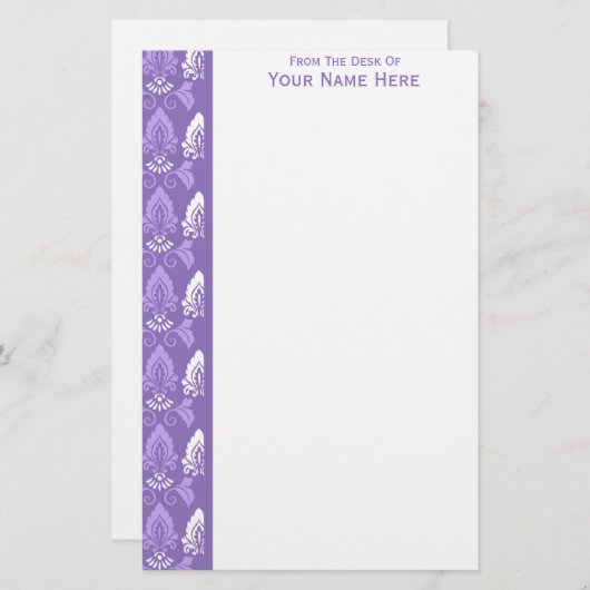 紫ホワイトダマスク縁ど 便箋 (正面/裏面)