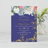 紫ホワイトブルーピンク金ゴールドスワーズ植物体 招待状 (スタンド正面)