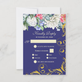 紫ホワイトブルーピンク金ゴールドスワーズ植物学RSVP 出欠カード