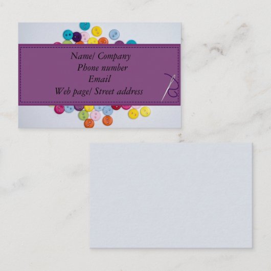 紫ボタン名刺8.5 cm x 5.5 cm 名刺 (正面/裏面)