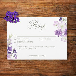 紫ボホワイルドフラワーホワイト結婚ズ 出欠カード