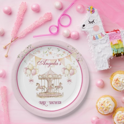 紫ポニー夢 – 赤ちゃんシャワープレート（大） ペーパープレート (パーティー)