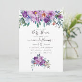 紫マグノリアとバラ水彩赤ちゃんシャワー 招待状 (スタンド正面)