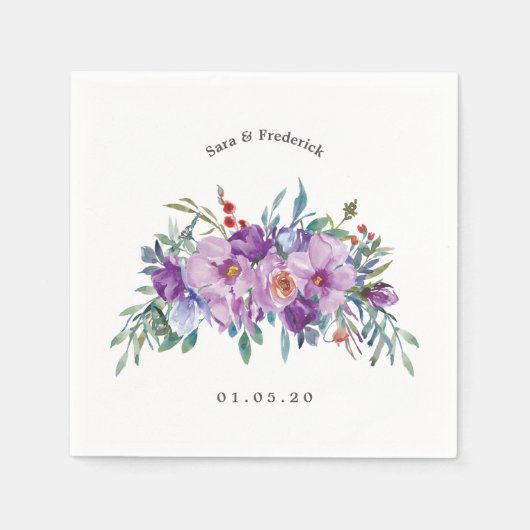 紫マグノリアとバラ結婚ズ スタンダードカクテルナプキン (正面)