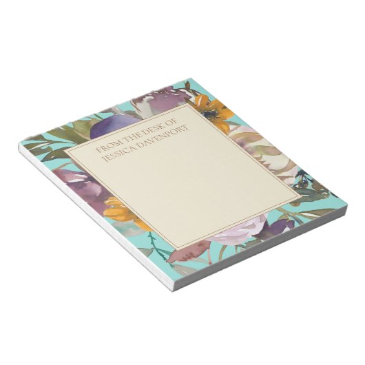 紫マスタードイエローアイボリーティール(緑がかった色)フローラfrom Desk ノートパッド (アングル)