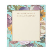 紫マスタードイエローアイボリーティール(緑がかった色)フローラfrom Desk ノートパッド (正面)