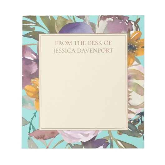 紫マスタードイエローアイボリーティール（緑がかった色）フローラfrom Desk ノートパッド (正面)