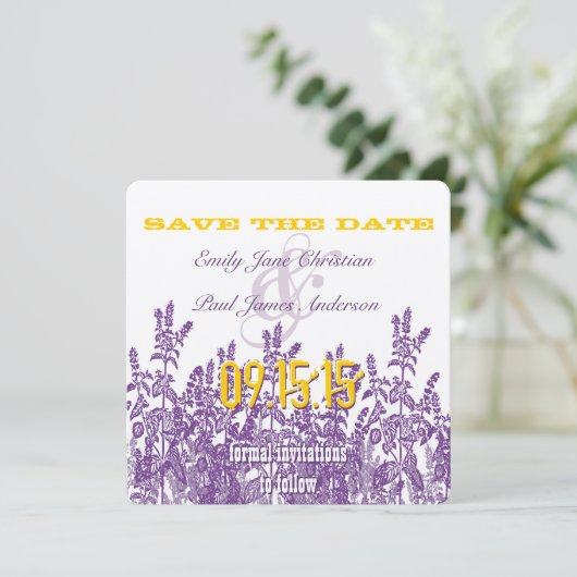 紫マスタード黄色の野生の花の保存日付 セーブザデート (スタンド正面)