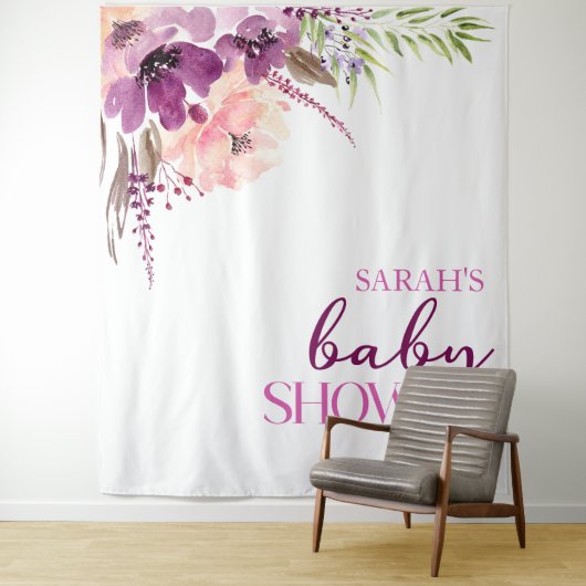 紫マゼンタパープルフローラベビーシャワー タペストリー (インサイチュ)