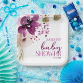 紫マゼンタパープルフローラベビーシャワー ペーパープレート (パーティー)