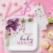 紫マゼンタパープルフローラベビーシャワー ペーパープレート (パーティー)