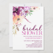紫マゼンタパープルフローラ花ブライダルシャワー 招待状 (正面)