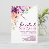 紫マゼンタパープルフローラ花ブライダルシャワー 招待状 (スタンド正面)