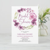 紫マゼンタパープルフローラ花ブライダルシャワー 招待状 (スタンド正面)
