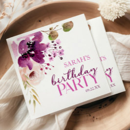 紫マゼンタパープルフローラ誕生日パーティー スタンダードランチョンナプキン