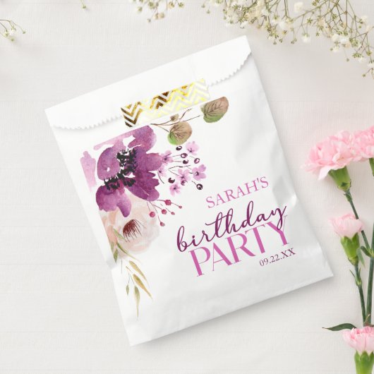 紫マゼンタパープルフローラ誕生日パーティー フェイバーバッグ (封をした状態)