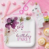 紫マゼンタパープルフローラ誕生日パーティー ペーパープレート (パーティー)
