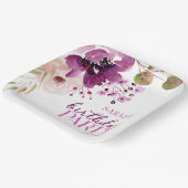 紫マゼンタパープルフローラ誕生日パーティー ペーパープレート (傾斜あり)