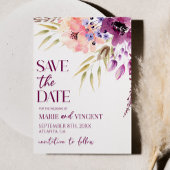 紫マゼンタフローラ花結婚式の日付を保存 招待状