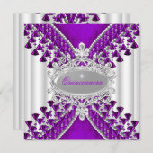 紫マゼンタホワイトキンセアニェラ誕生日パーティー 招待状 (正面/裏面)