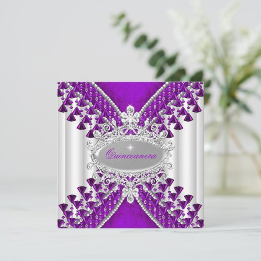 紫マゼンタホワイトキンセアニェラ誕生日パーティー 招待状 (スタンド正面)