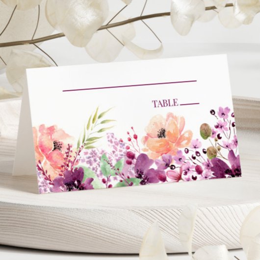 紫マゼンタ紫フローラ結婚の花 プレイスカード