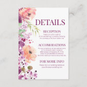 紫マゼンタ色の水カラーフローラフラワー詳細 エンクロージャーカード (正面)