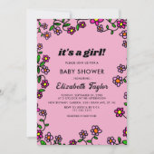 紫マゼン素朴タバラフローラ赤ちゃんシャワー 招待状 (正面)