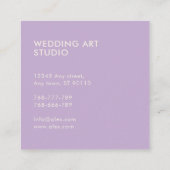 紫ミニマルのモダン離れのパターンのスクリプト スクエア名刺 (裏面)