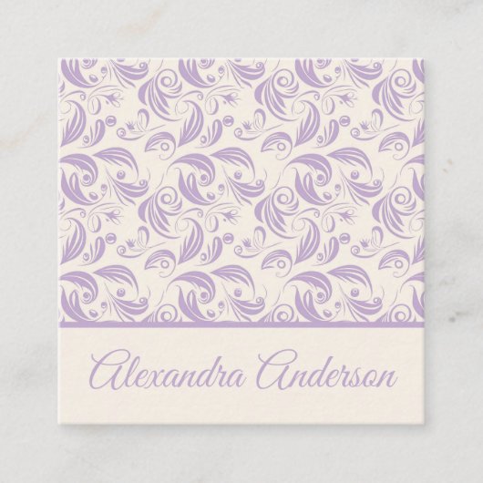 紫ミニマルのモダン離れのパターンのスクリプト スクエア名刺 (正面)