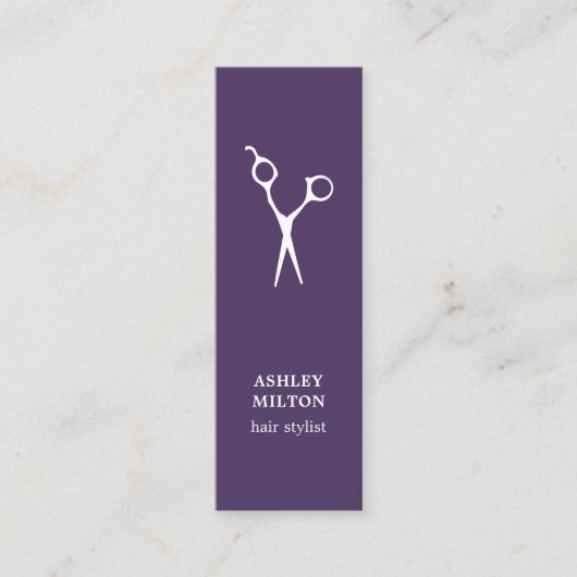 紫ミニマルエレガントハサミ美容師 スキニー名刺 (正面)