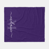 紫ミニマルモノグラム書道フリースブランケット フリースブランケット (正面(横))
