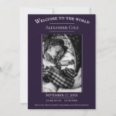 紫ミニマル写真誕生のお知らせ 案内状 (正面)