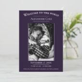 紫ミニマル写真誕生のお知らせ 案内状 (スタンド正面)