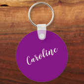 紫ミニマル書名パーソナライズされた キーホルダー (正面)