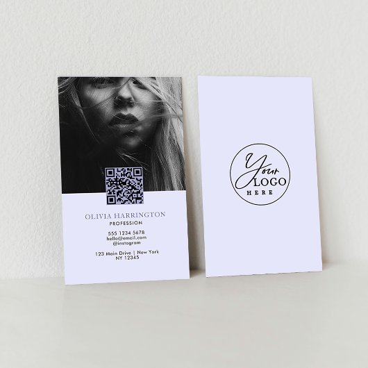 紫ミニマル紫バイオレット写真QRコードロゴ 名刺
