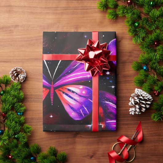 紫ミニマル蝶 ラッピングペーパー (クリスマスギフト)