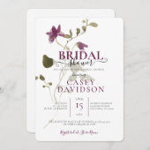 紫ミニマル野花ブライダルシャワー 招待状 (正面/裏面)