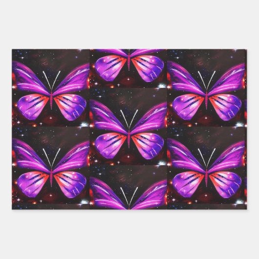 紫ミニマル黒蝶 ラッピングペーパーシート (正面)