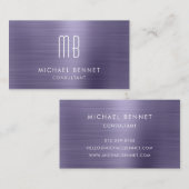 紫メタリックエレガントモノグラムコンサルタント 名刺 (正面/裏面)