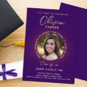 紫モダンとエレガント金ゴールドの卒業写真 案内状