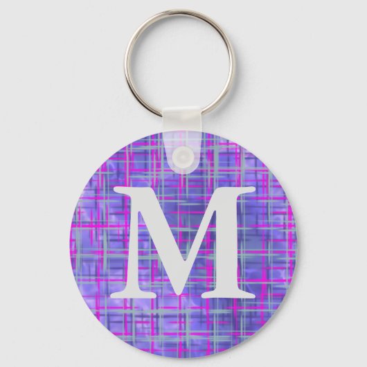紫モダンとピンクのグリッド線抽象芸術 キーホルダー (正面)